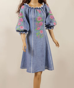 Жіноча сукня-вишиванка Рожева Мрія синя