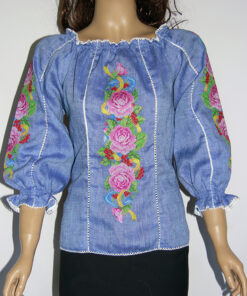 Alternative view of Блуза-вишиванка жіноча РОЖЕВІ ТРОЯНДИ блакитна