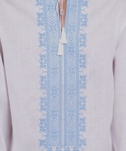 Alternative view of Чоловіча сорочка-вишиванка ДОРОГА ЩАСТЯ ТА УДАЧІ біло-блакитна